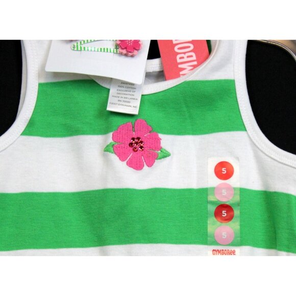 2008 Gymboree Tennis Match Shirt Set sz 5 NWT Green Striped Flower Barrettes - Picture 3 of 6